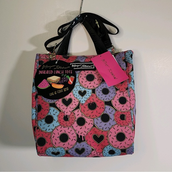 Betsey Johnson Insulated Light Weight Lunch Tote/Bag w/Graphic Donuts Print - Picture 3 of 15